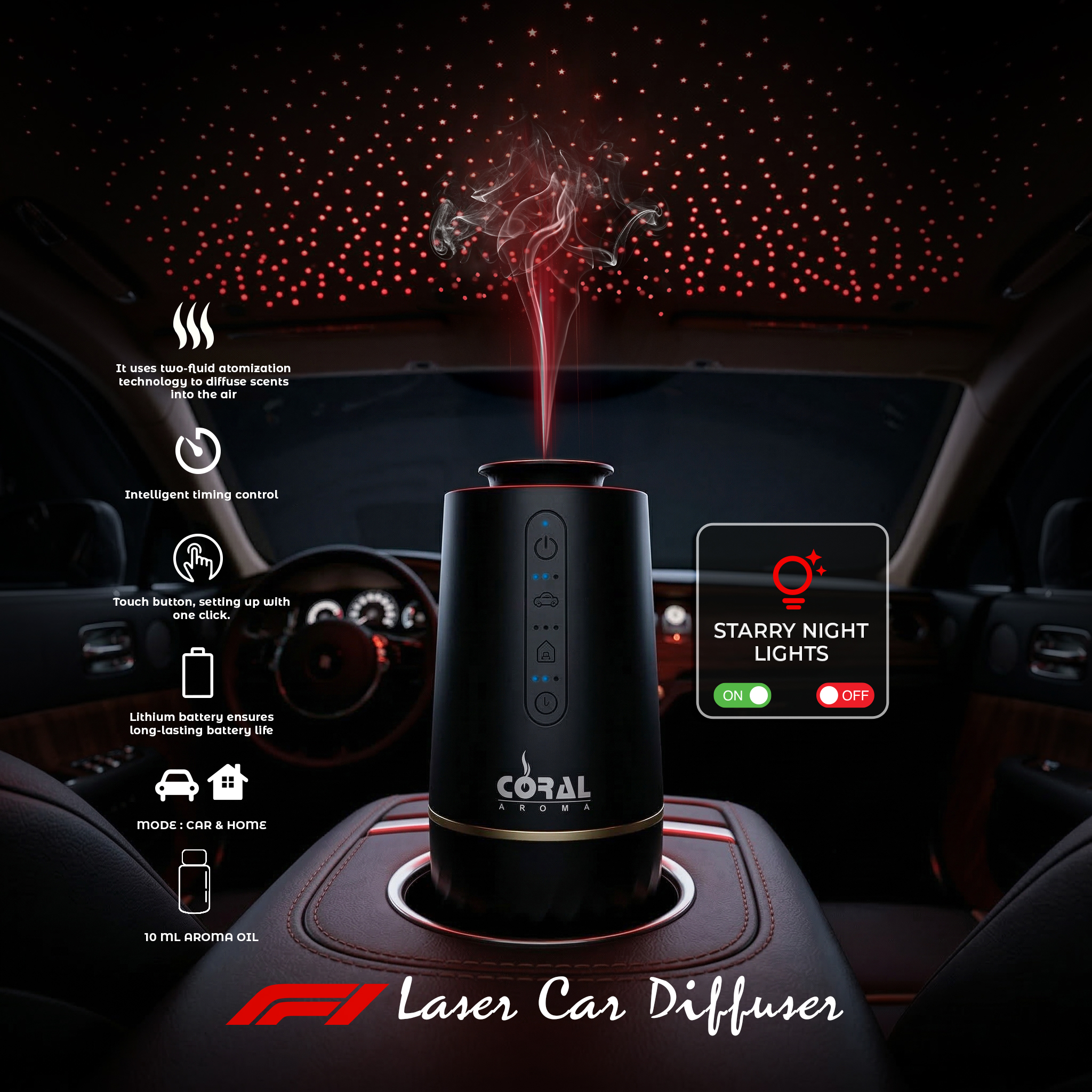 Coral Aroma F1 Laser Car Diffuser with 20ml Aroma Oil